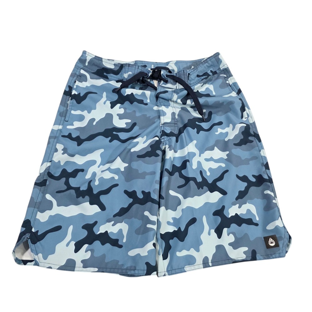 O'rageous Swim Short Mens Blue Small Camo‎ Print Beach 100% Polyester Drawstring